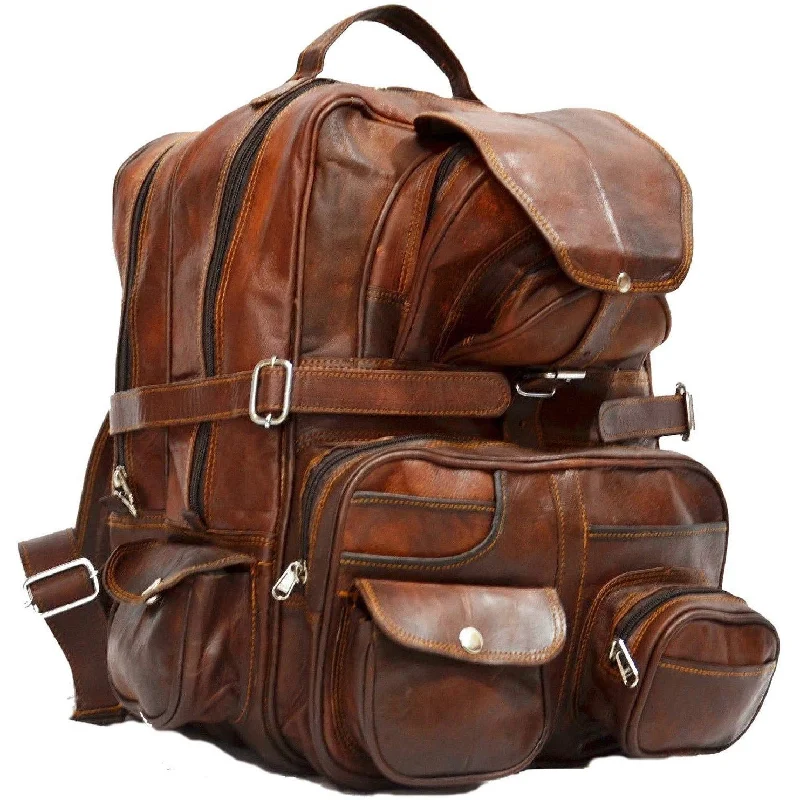 Lightweight Bags With Clearance Prices Extra Large Vintage Leather Rucksack Backpack with Multi Function Pockets