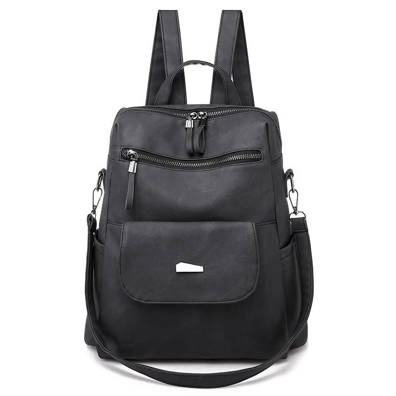 Evening Events Leather Solid Color Backpacks For Women