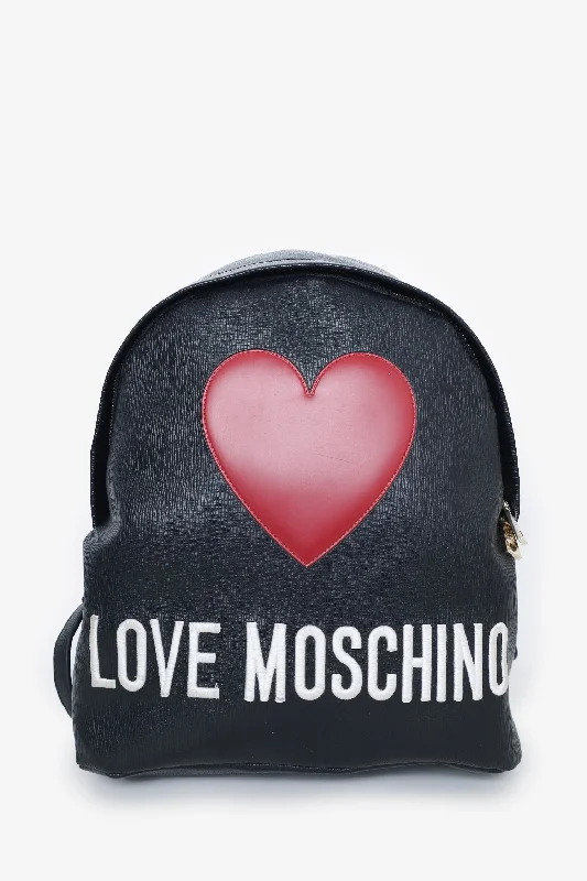 Chic Bags For Office Professionals And Urban Dwellers Love Moschino Black Leather Red Heart Backpack