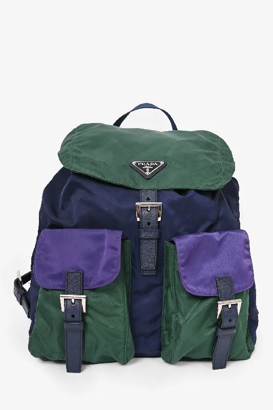 Black Friday Deals On Stylish Handbags Prada Green/Navy Nylon/Saffiano Leather Trim Backpack