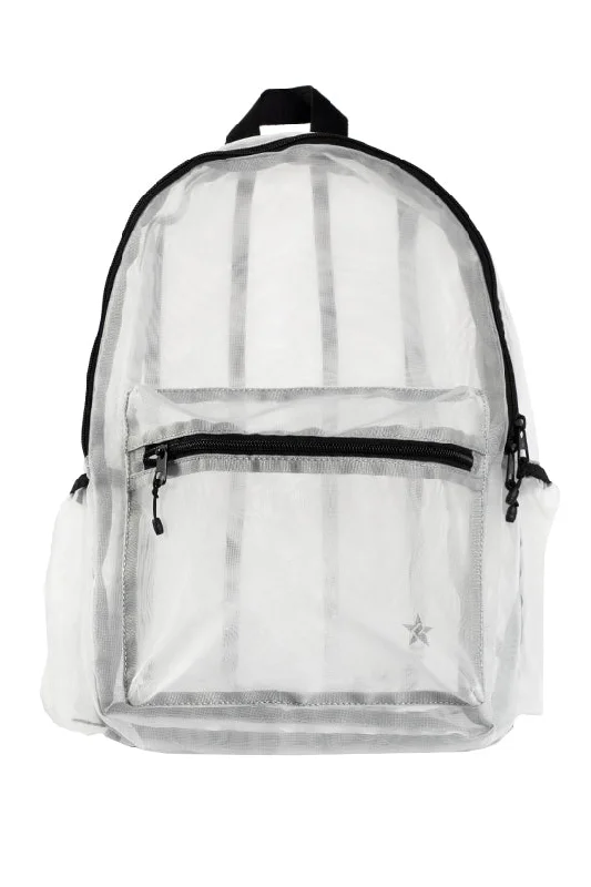 Odor-Resistant And Budget Bags White Mesh Rebel Retro Backpack with Black Zipper