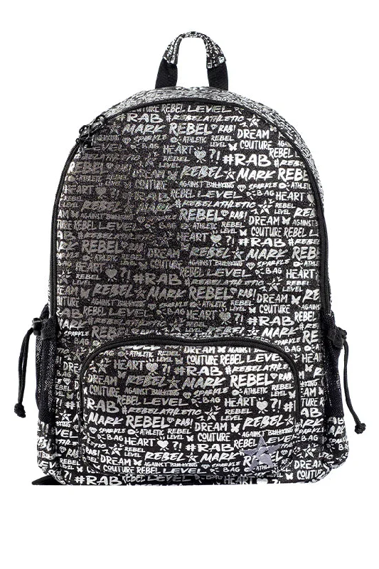 Bold Fashionistas Signature in Black and Silver Rebel Raven Backpack with Black Zipper