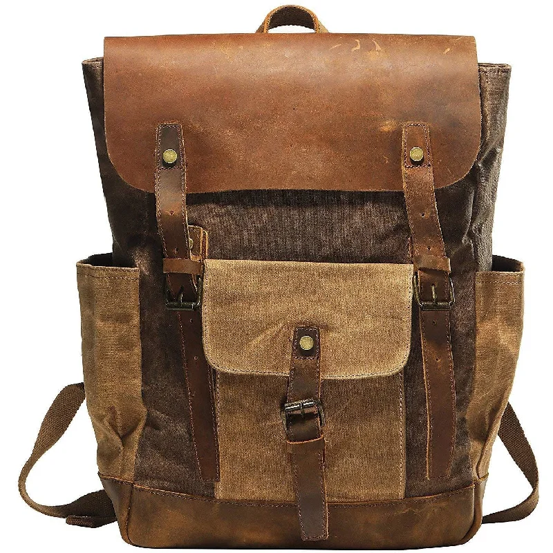 Seasonal Clearance Bags For Summer, Winter, Etc. Vintage Canvas Waxed Leather Backpack w/Laptop Storage