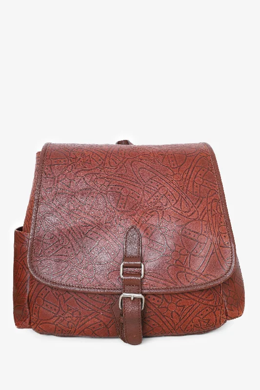Elegant New Year Party Bags With Flash Sales Vivienne Westwood Brown Leather Orb Logo Pattern Backpack Elegant New Year Party Bags With Flash Sales Vivienne Westwood Brown Leather Orb Logo Pattern Backpack