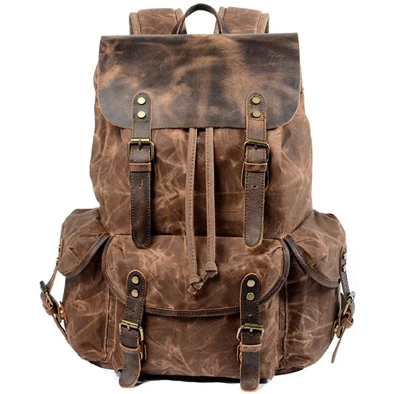 Trendy Bags For Teenage Girls Waxed Canvas Leather Backpack