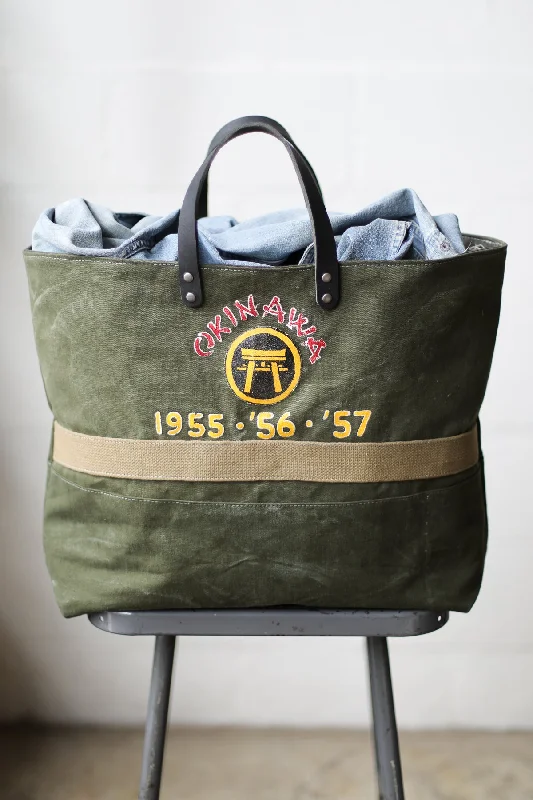 Affordable Bags For Budget Shoppers 1950's era Salvaged Military Canvas Tote Bag