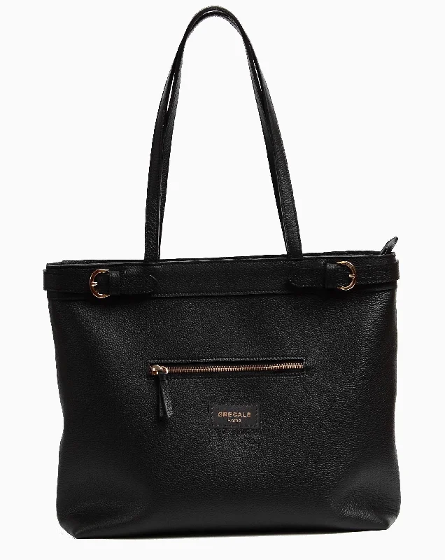 New Year Party Bag For Celebrations Black Shoulder Bag in Pebble Calf Leather