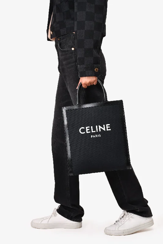 Customizable Bags For Personalized Style Celine Black Canvas/Leather Vertical Cabas Tote with Strap Customizable Bags For Personalized Style Celine Black Canvas/Leather Vertical Cabas Tote with Strap
