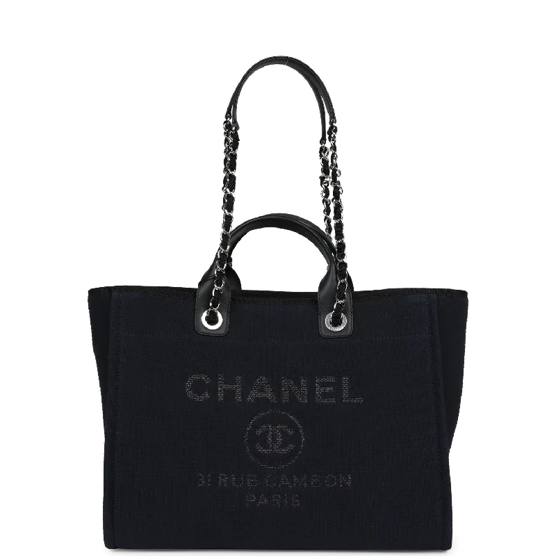 Bags With Discounts Chanel Medium Deauville Shopping Tote Black Canvas Silver Hardware Bags With Discounts Chanel Medium Deauville Shopping Tote Black Canvas Silver Hardware