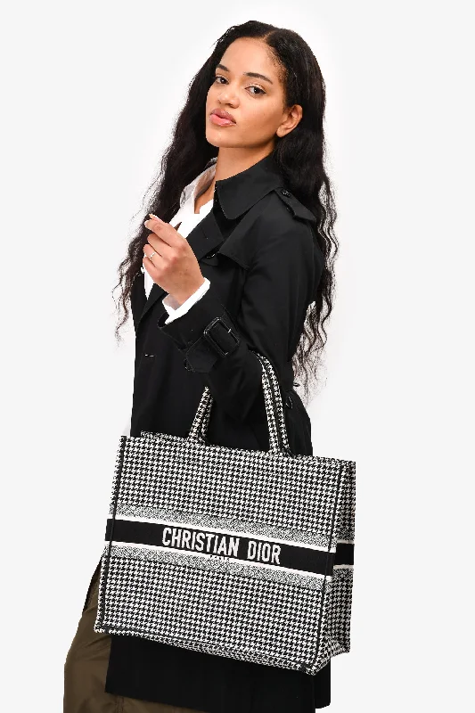 Durable And Fashionable Bags For Daily Use Christian Dior 2020 Black/White Houndstooth Patterned Large Book Tote