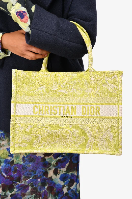 Bag Deals Christian Dior 2021 Lime Green Embroidered Medium Book Tote