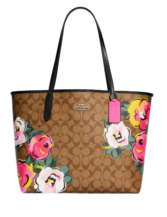 Luxury Bags For Working Professionals Coach City Tote In Signature Canvas With Vintage Rose Print