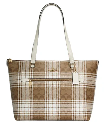 Discounted Designer Bags For Clearance Events Coach Gallery Tote In Signature Canvas With Hunting Fishing Plaid Print Discounted Designer Bags For Clearance Events Coach Gallery Tote In Signature Canvas With Hunting Fishing Plaid Print