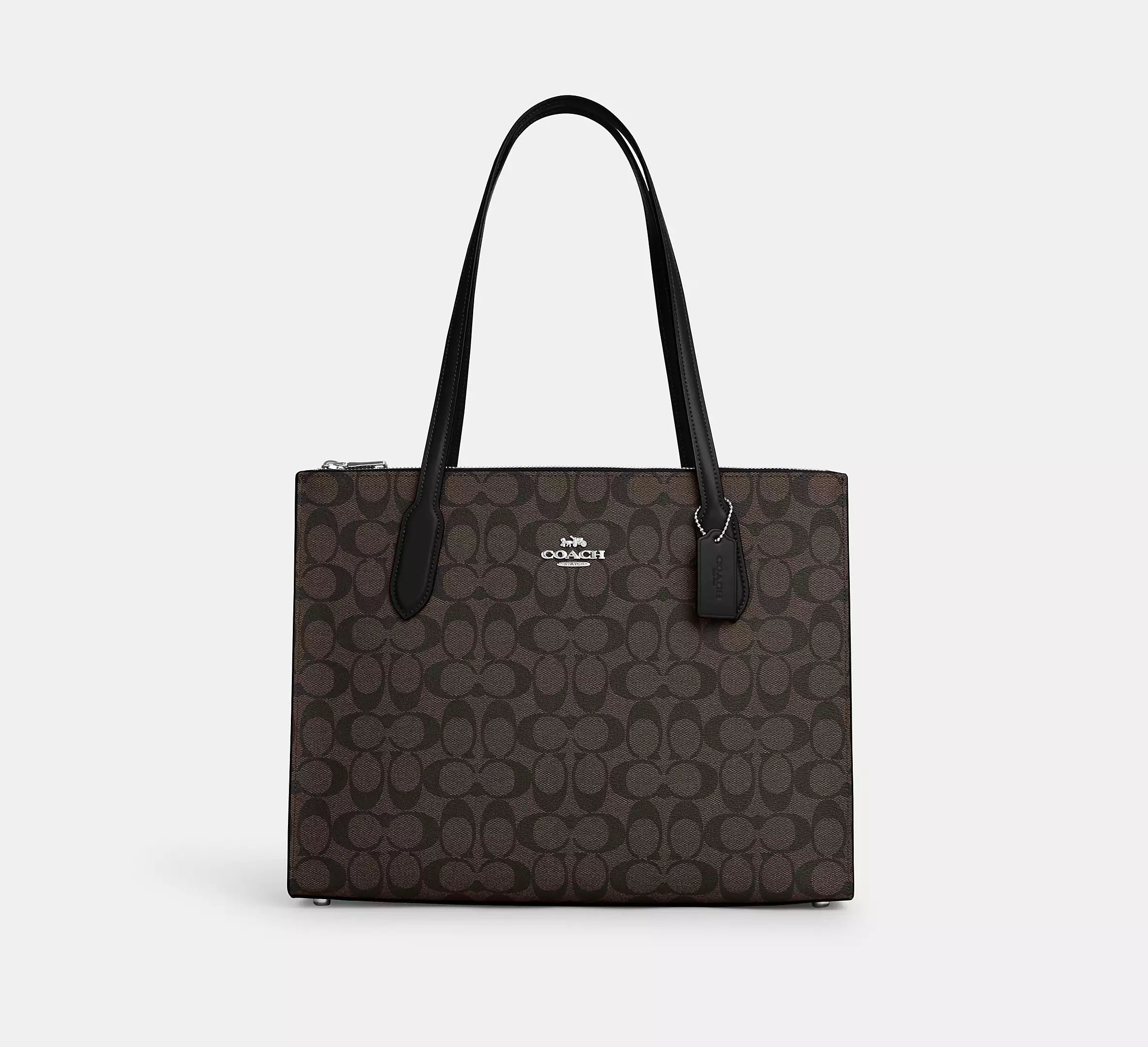Discounted Designer Bags For Clearance Sale Coach Nina Tote In Signature Canvas Silver/Brown Black Discounted Designer Bags For Clearance Sale Coach Nina Tote In Signature Canvas Silver/Brown Black
