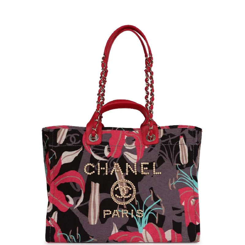 Holiday Gift Bags For Christmas Chanel Small Deauville Shopping Tote Grey and Pink Tropical Floral Velvet Light Gold Hardware Holiday Gift Bags For Christmas Chanel Small Deauville Shopping Tote Grey and Pink Tropical Floral Velvet Light Gold Hardware
