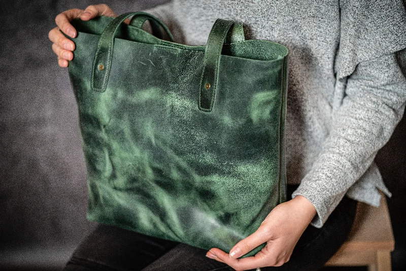 New Year Party Bag For Celebrations Leather Tote Bag - Crazy Horse Forest Green