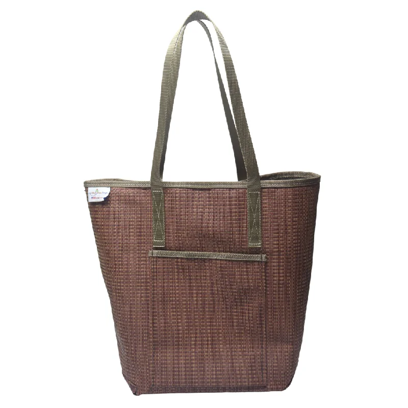 Durable And Fashionable Bags For Daily Use LG1103N Large Grass Weave Design Rust Colored Tote