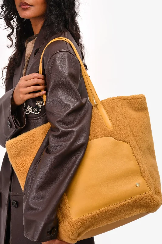 Minimalist Leather Bag For Modern Aesthetics Loro Piana Mustard Yellow Shearling/Leather Large 'Sesia' Tote Bag Minimalist Leather Bag For Modern Aesthetics Loro Piana Mustard Yellow Shearling/Leather Large 'Sesia' Tote Bag