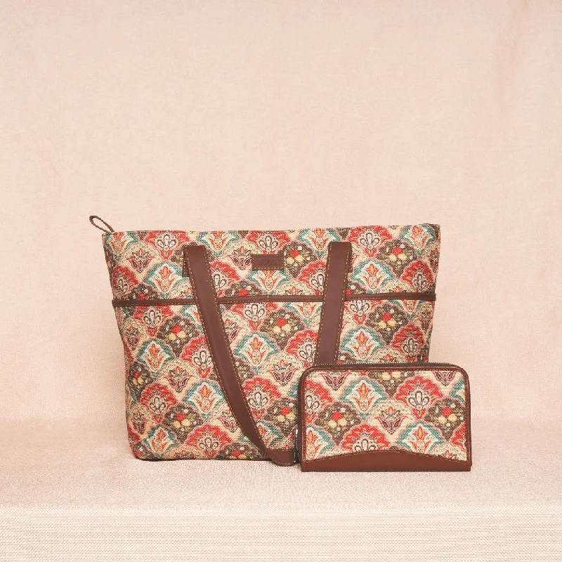 Affordable Bags For College Students On Sale Mughal Art Multicolor- Tote Bag & Chain Wallet Combo Affordable Bags For College Students On Sale Mughal Art Multicolor- Tote Bag & Chain Wallet Combo