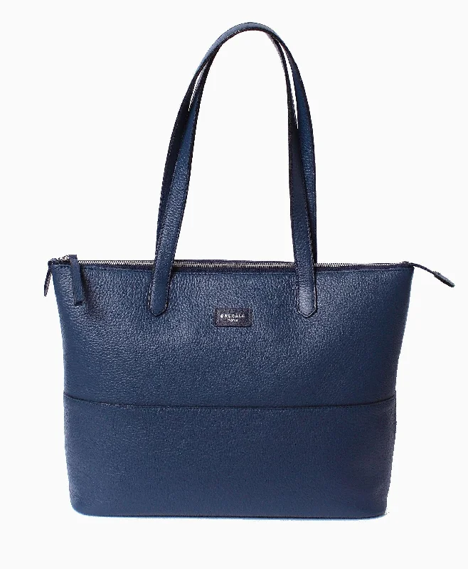 Bold Fashionistas Navy Leather Tote- Calf Leather