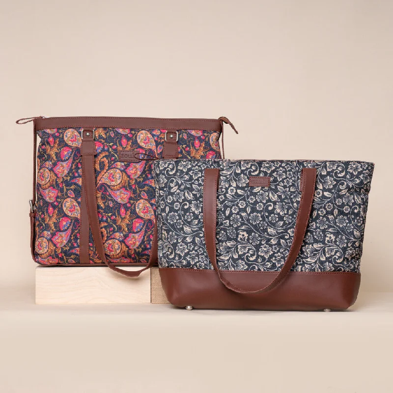 Urban Style Paisley Print & FloMotif - Office Bag & Shoulder Tote Bag Combo