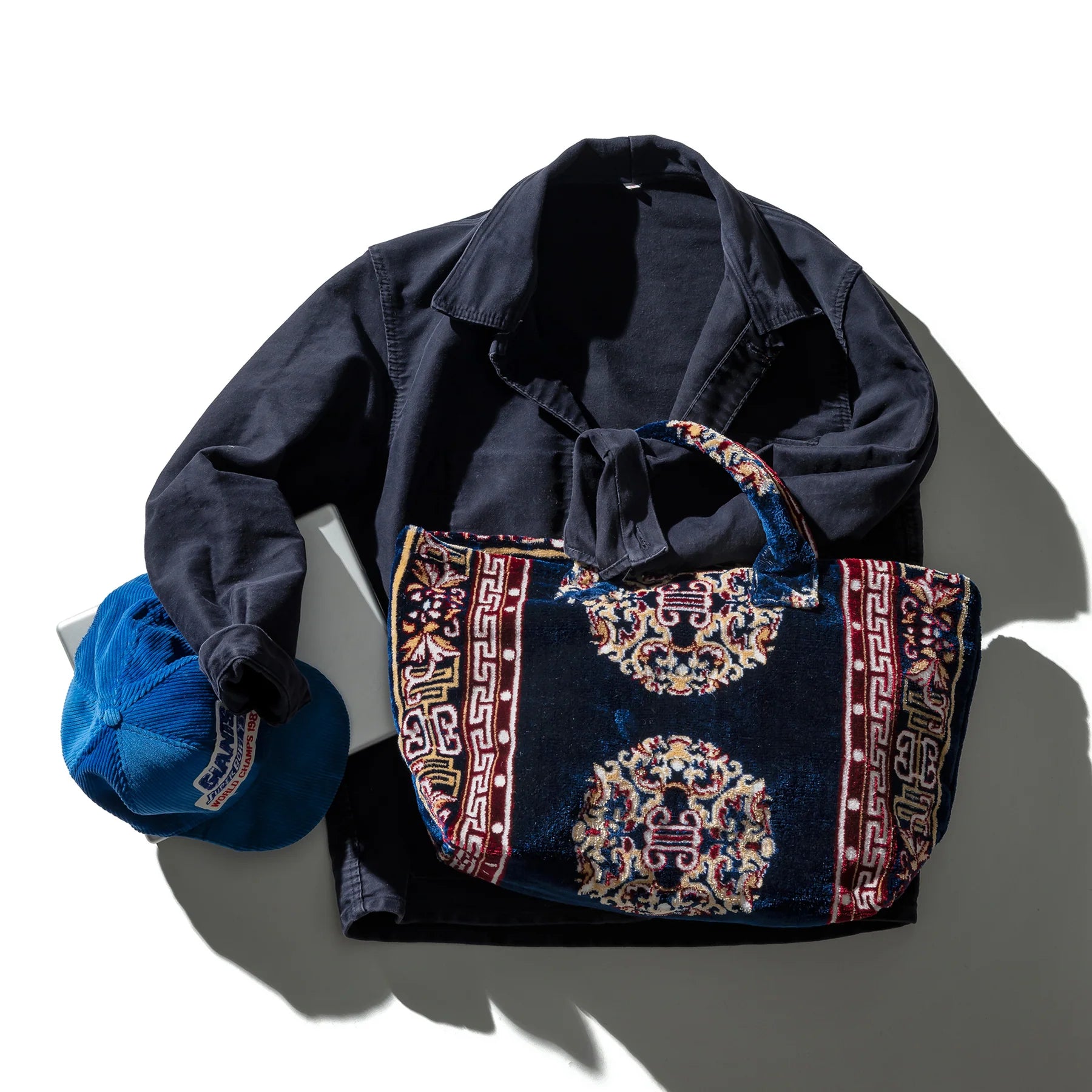 Office Professionals Polyester Cotton Rug Fabric Bag Navy Blue