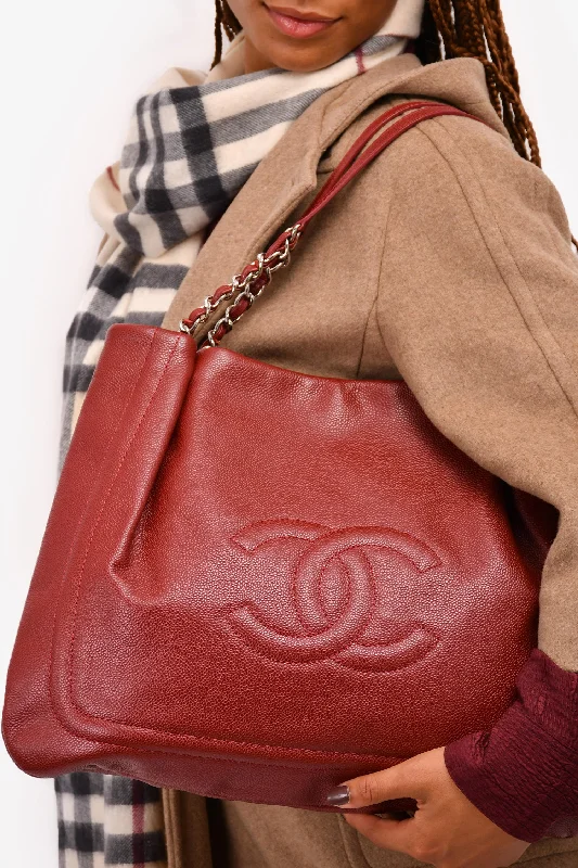Discounted Designer Bags For Clearance Events Pre-Loved Chanel™ 2012 Burgundy Caviar Leather CC Timeless Pleated Tote