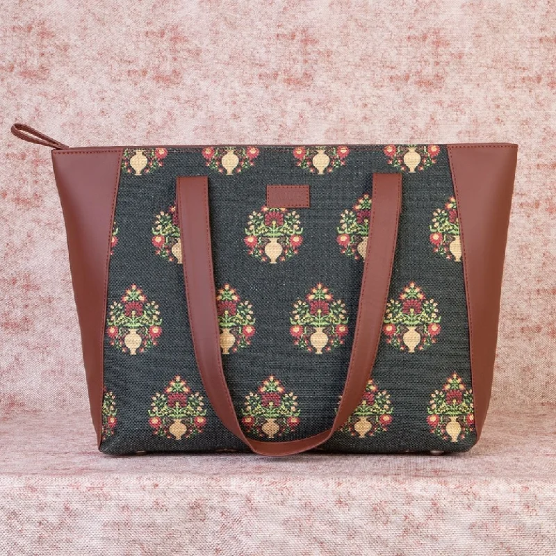 Bags For College Students On A Budget Royal Green Mogra Print Side Tote Bag