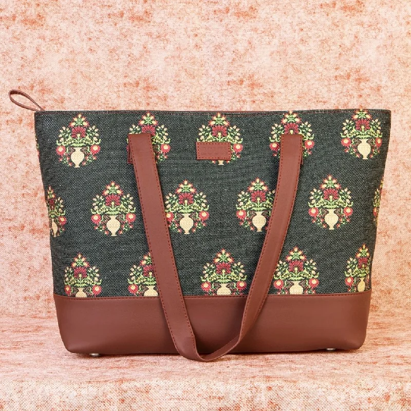 Limited-Time Offers On Trendy And Stylish Bags Royal Green Mogra Print Shoulder Tote Bag Limited-Time Offers On Trendy And Stylish Bags Royal Green Mogra Print Shoulder Tote Bag