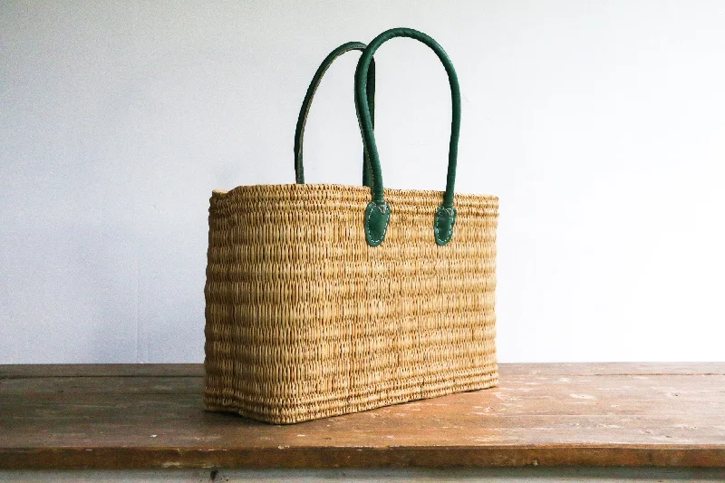 Festive Holiday Gift Bags Water Reed Tote with Green Handles