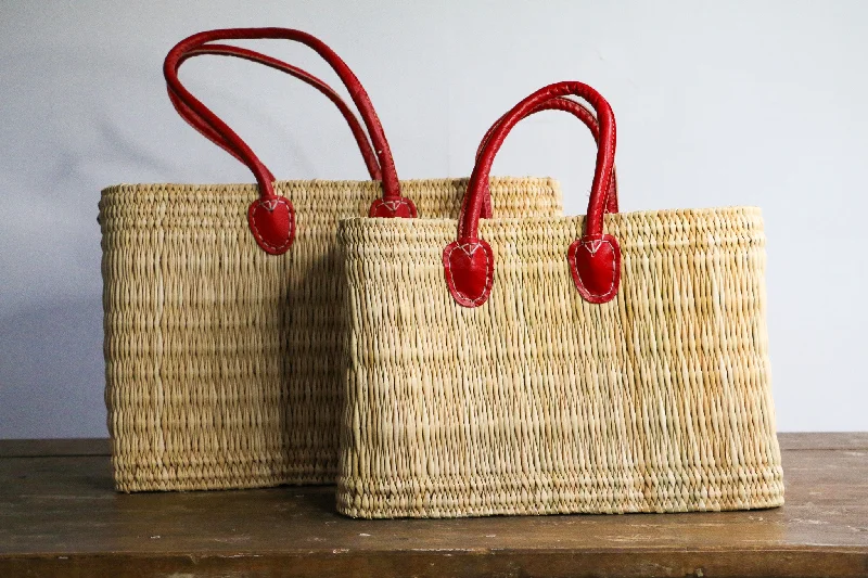 Functional Bags For Busy Moms And Dads Water Reed Tote with Red Handles 