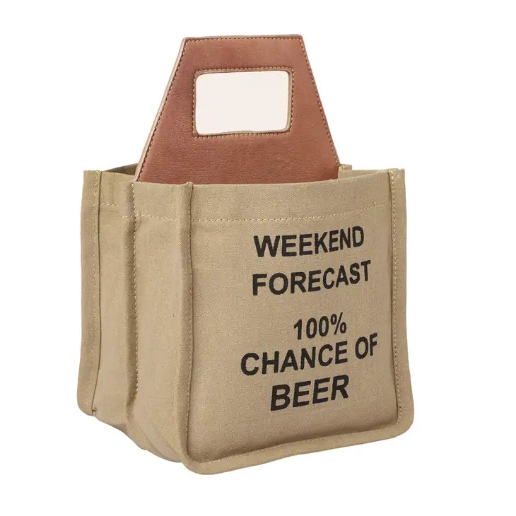 Party Bags For New Year's Eve And Special Occasions Weekend Forecast 100% Chance of Beer 6 Pack Canvas Tote Party Bags For New Year's Eve And Special Occasions Weekend Forecast 100% Chance of Beer 6 Pack Canvas Tote