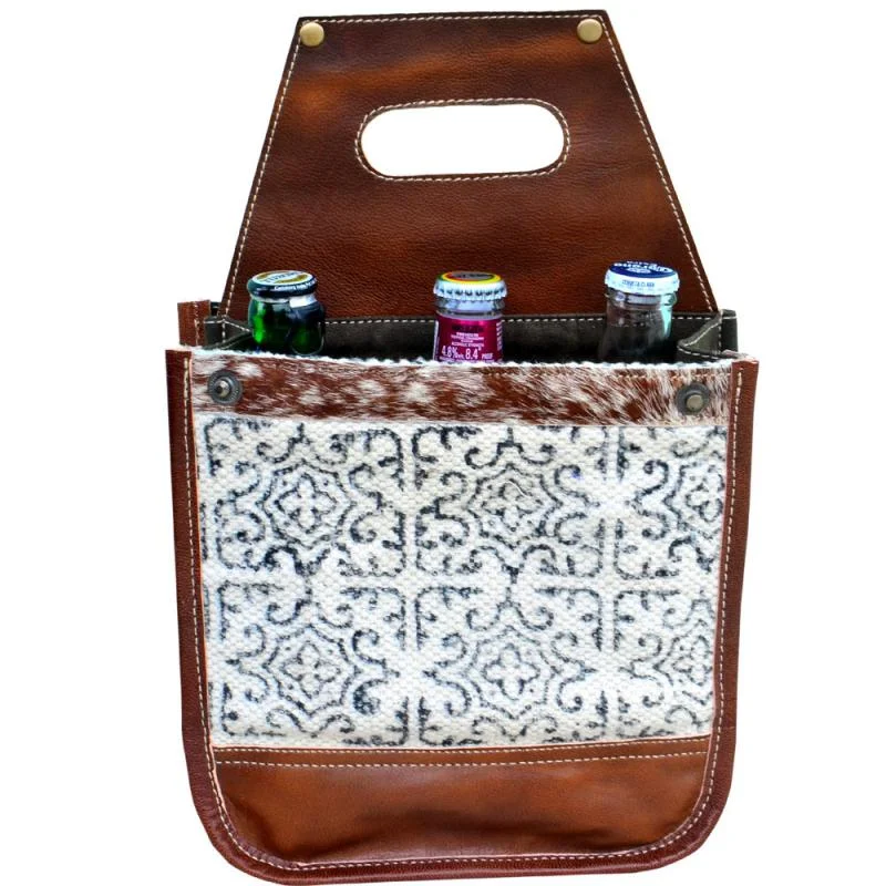 Designer Bags For Luxury Collectors White Pattern & Cow Hide Bottle 6 Pack Canvas Tote Designer Bags For Luxury Collectors White Pattern & Cow Hide Bottle 6 Pack Canvas Tote