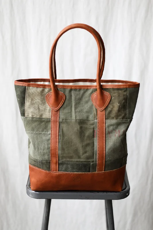 Functional Bags For Busy Moms And Dads WWII era Salvaged Canvas Patchwork Tote Bag