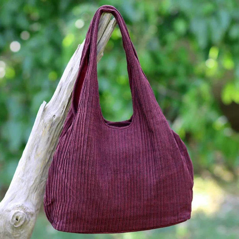 Handbag For Fashion 100% Cotton Textured Shoulder Bag in Wine from Thailand - Thai Texture in Wine