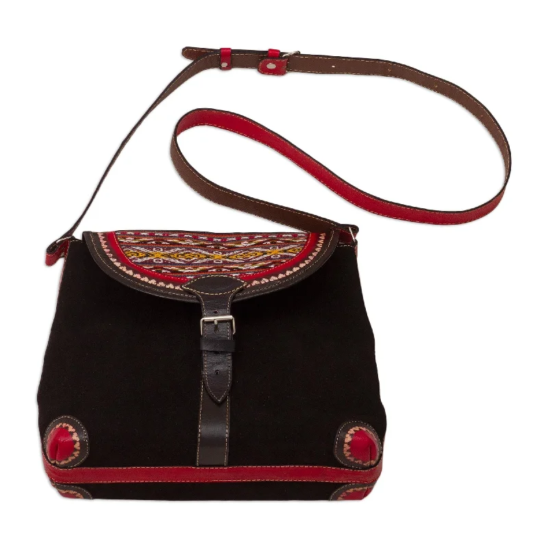 Lightweight Bags For Senior Travelers Suede and Wool Shoulder Bag - Sacred Valley