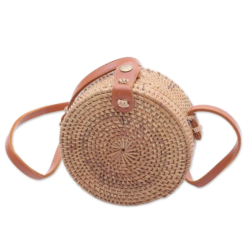 Luxury Seekers Brown Round Bamboo and Ate Grass Shoulder Bag - Brown Wheel