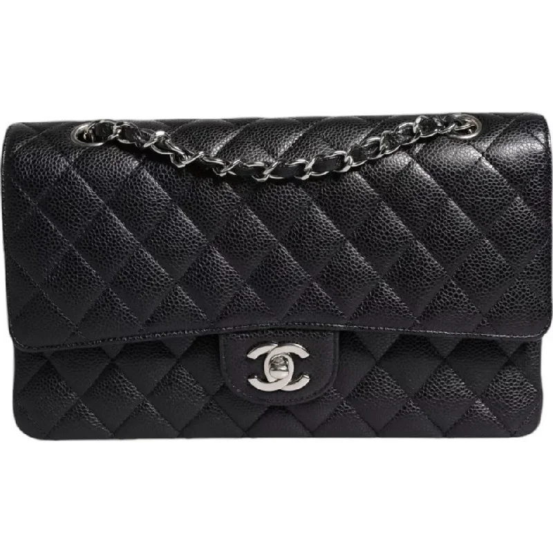 Stylish Bags With Discounts Chanel Black Caviar Medium Classic Double Flap Quilted Shoulder Bag