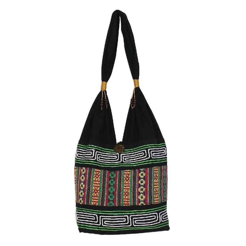 Office Professionals Embroidered Multicolored Cotton Shoulder Bag - Hillside