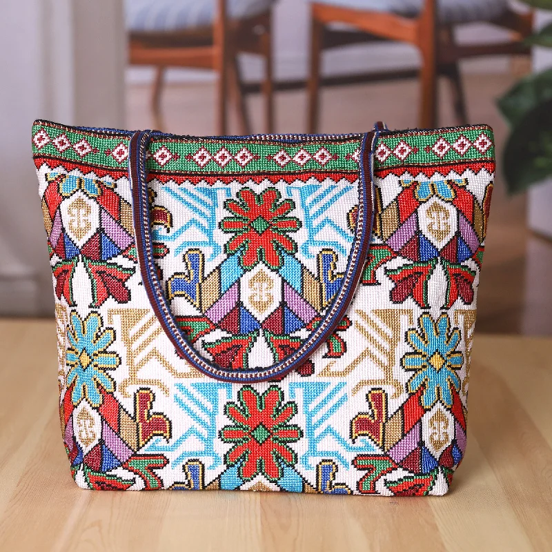 Bags For Urban And Trendy Looks Floral Iroki Embroidered Blue and Green Shoulder Bag - Uzbekistan's Blue Dream