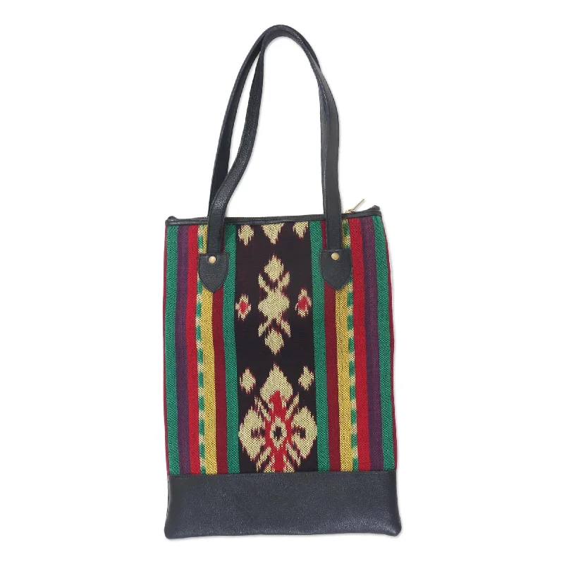 Versatile Bags That Suit Any Outfit Or Event Handcrafted Ikat Jepara Leather Accent Cotton Shoulder Bag - Joyous Jepara