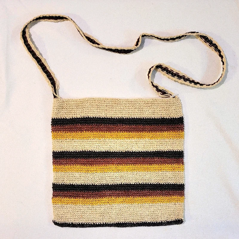 Bags For Outdoor Adventures Handmade Chambira Shoulder Bag from Peru with black, yellow and maroon stripes