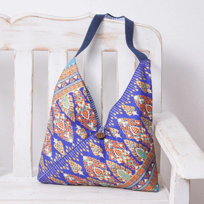 Festive Holiday Gift Bags Handmade Patterned Blue and Turquoise Cotton Shoulder Bag - Magical Days