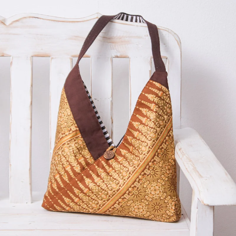 Durable And Fashionable Bags For Daily Use Handmade Patterned Golden and Brown Cotton Shoulder Bag - Golden Days