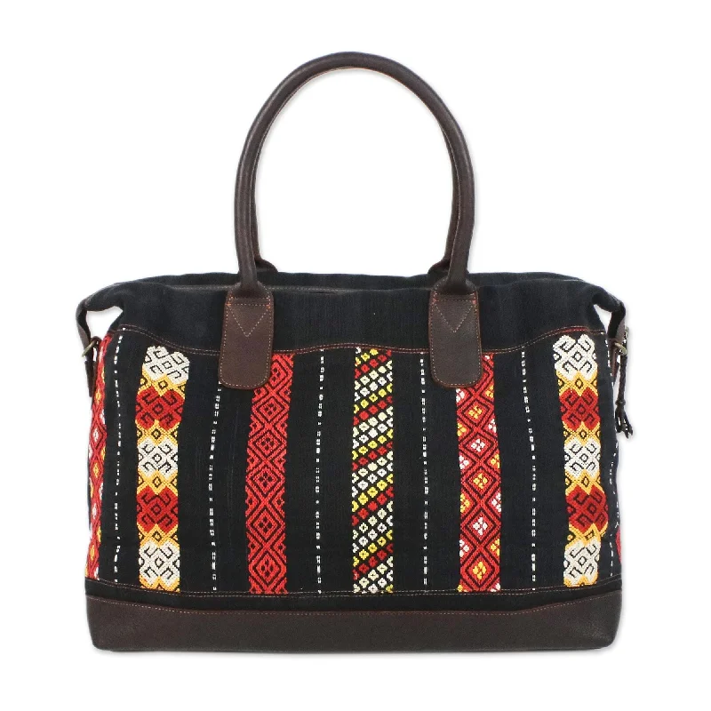 Discounted Designer Bags For Clearance Sale Leather Accent Tribal Cotton Shoulder Bag - Naga Midnight