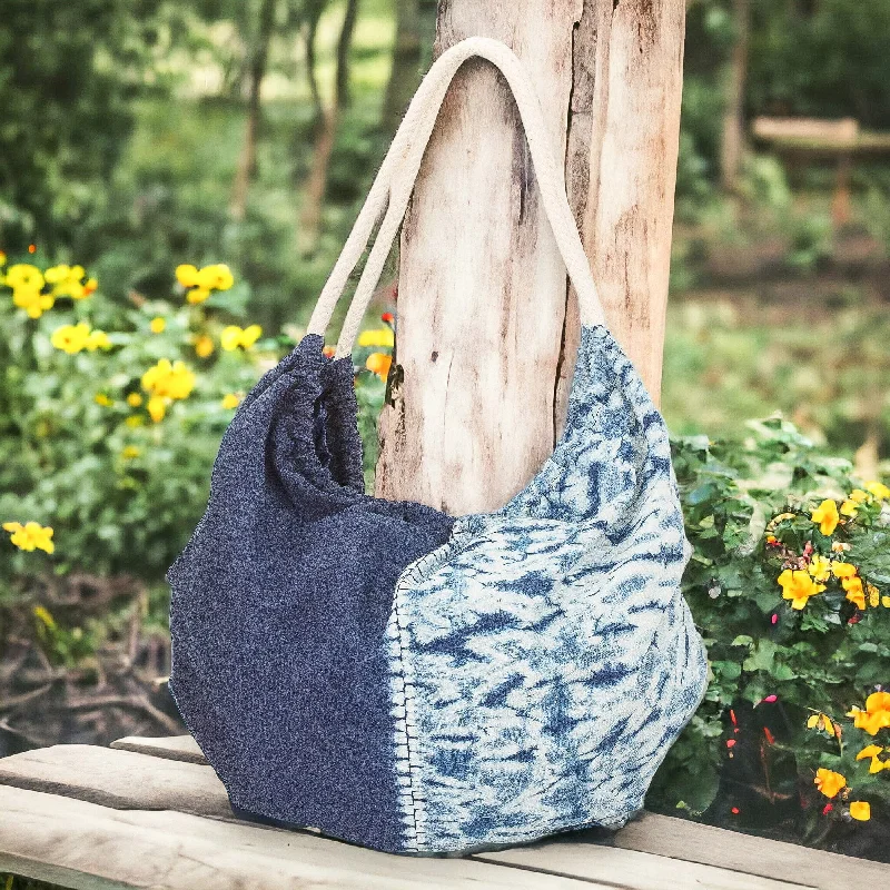 Discounted Designer Bags On Sale Modern Patterned Indigo Cotton Hobo Shoulder Bag - Indigo Roads