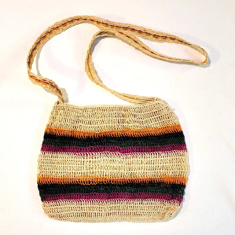 Bags For Sporty And Athletic Styles Multi-colored crochet Chambira Palm Fiber Striped Shoulder Bag made in the Peruvian Amazon