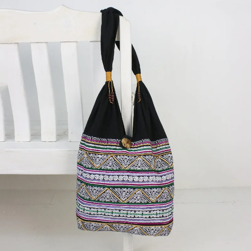 Flash Sale On Premium Bags Multicolored Embroidered Cotton Shoulder Bag from Thailand - Thai Spirals