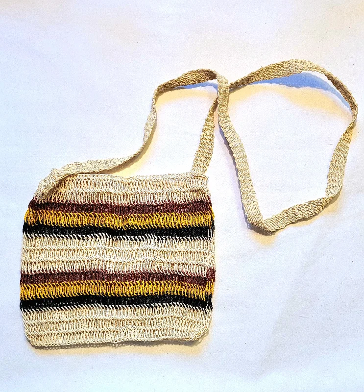 Inspired Bags For Timeless Elegance Natural Earth Tone crochet chambira palm fiber striped Shoulder Bag made in the Peruvian Amazon