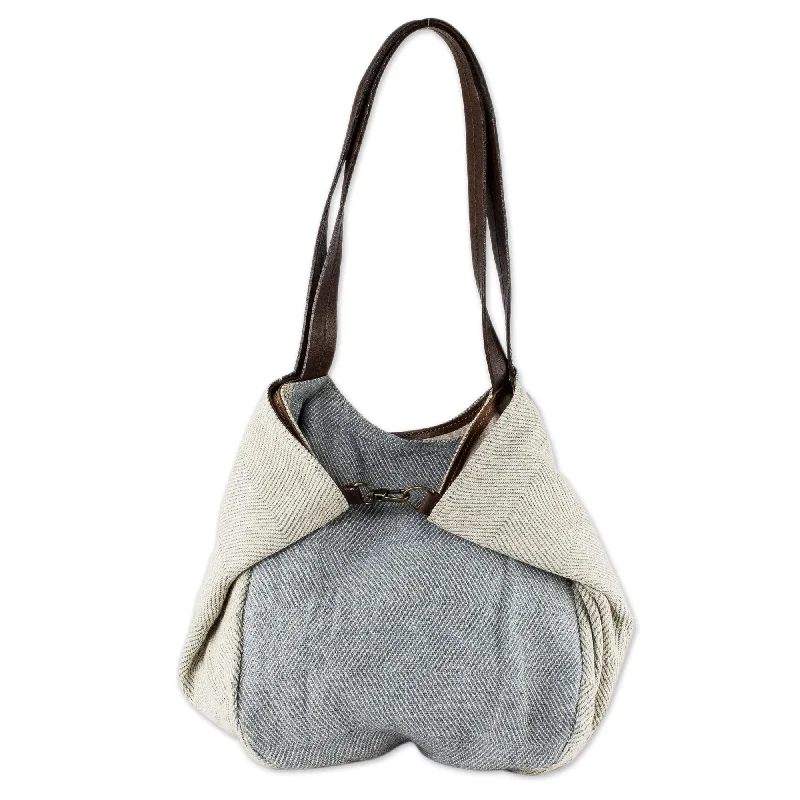 Holiday Gift Bags For Christmas Undyed Recycled Denim and Cotton Shoulder Bag - Celeste